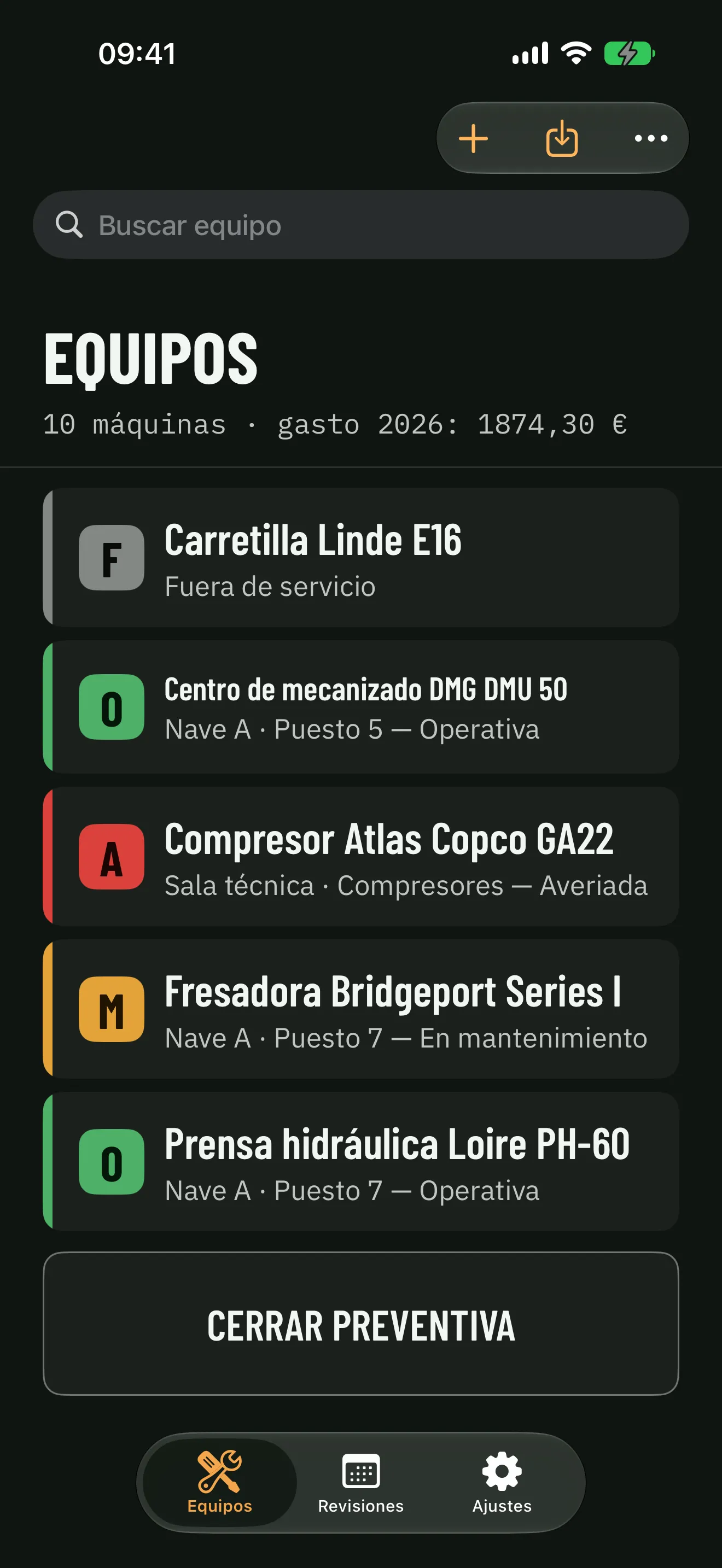 Devian en iPhone: la lista de equipos con el estado de cada máquina en color, y el gasto del año arriba
