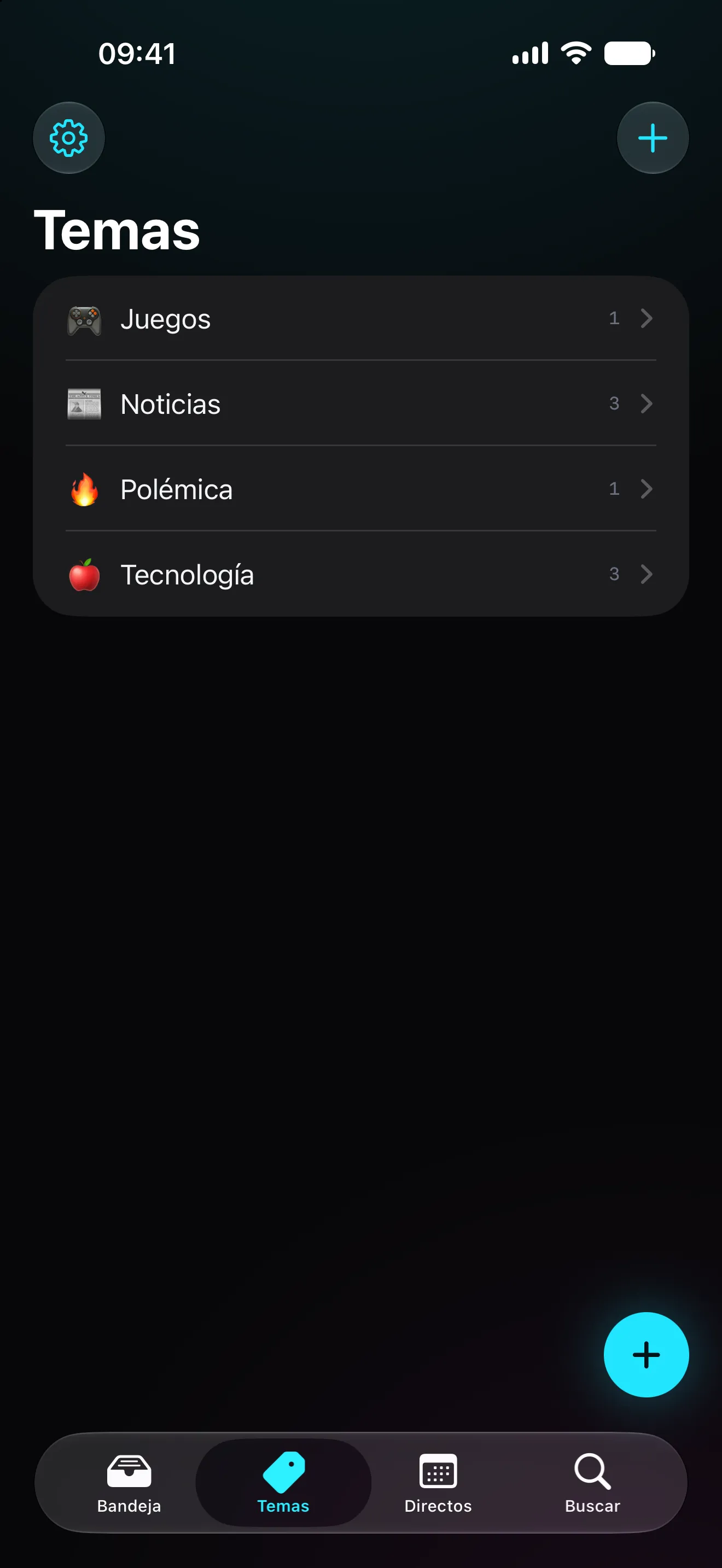 Los temas de Inessa en el iPhone, cada uno con su color y su emoji.